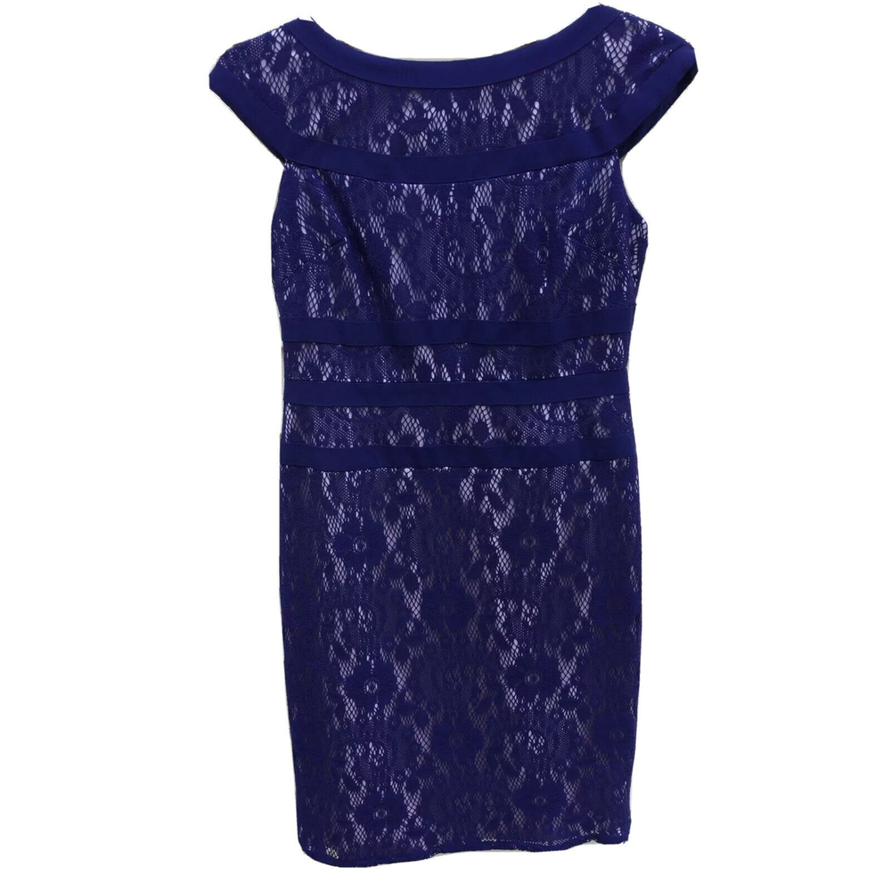 Adrianna Papell Navy Blue Lace Midi Dress Fully Lined Bridesmaid Party Size 6